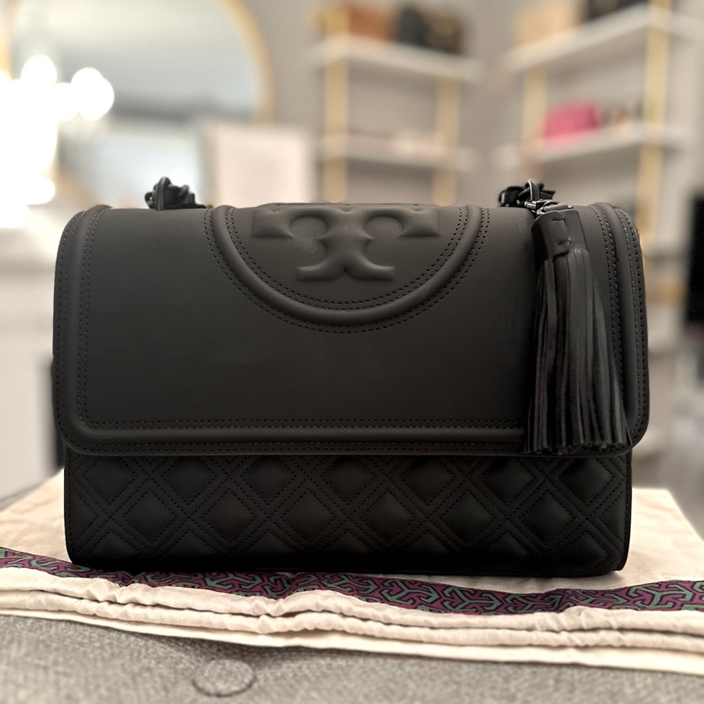 Authentic Tory Burch Fleming Matte Convertible Shoulder Bag Medium Black
